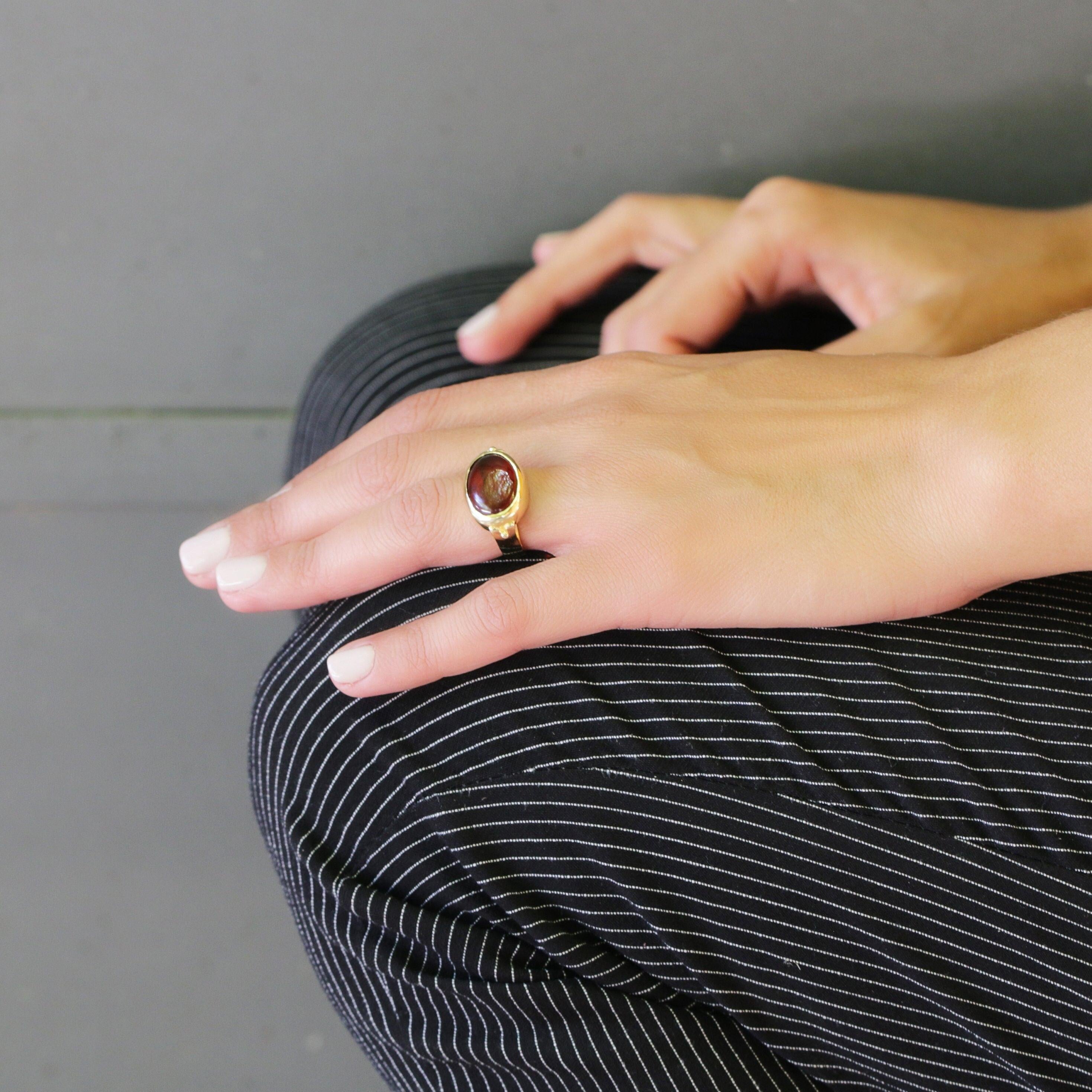 Gold-Filled Solitaire Ring For Women, Carnelian Oval Gold Ring