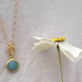 Gold Round Blue Jade Pendant Necklace for Women