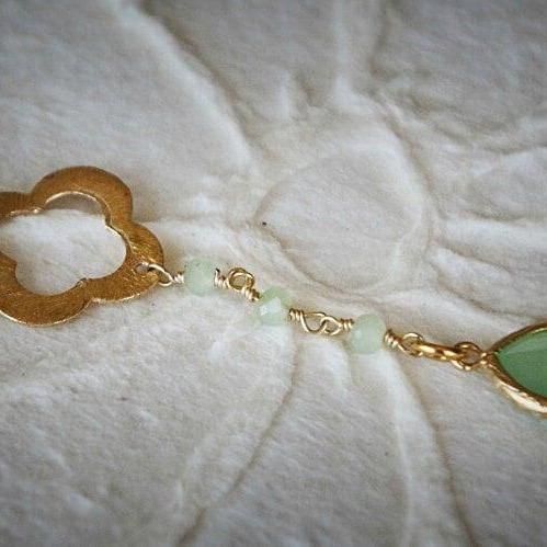 Beaded Gold Necklace with Crystal Pendant - Simple and Elegant