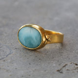 Handmade 14K Gold Larimar Ring - Boho Statement Ring