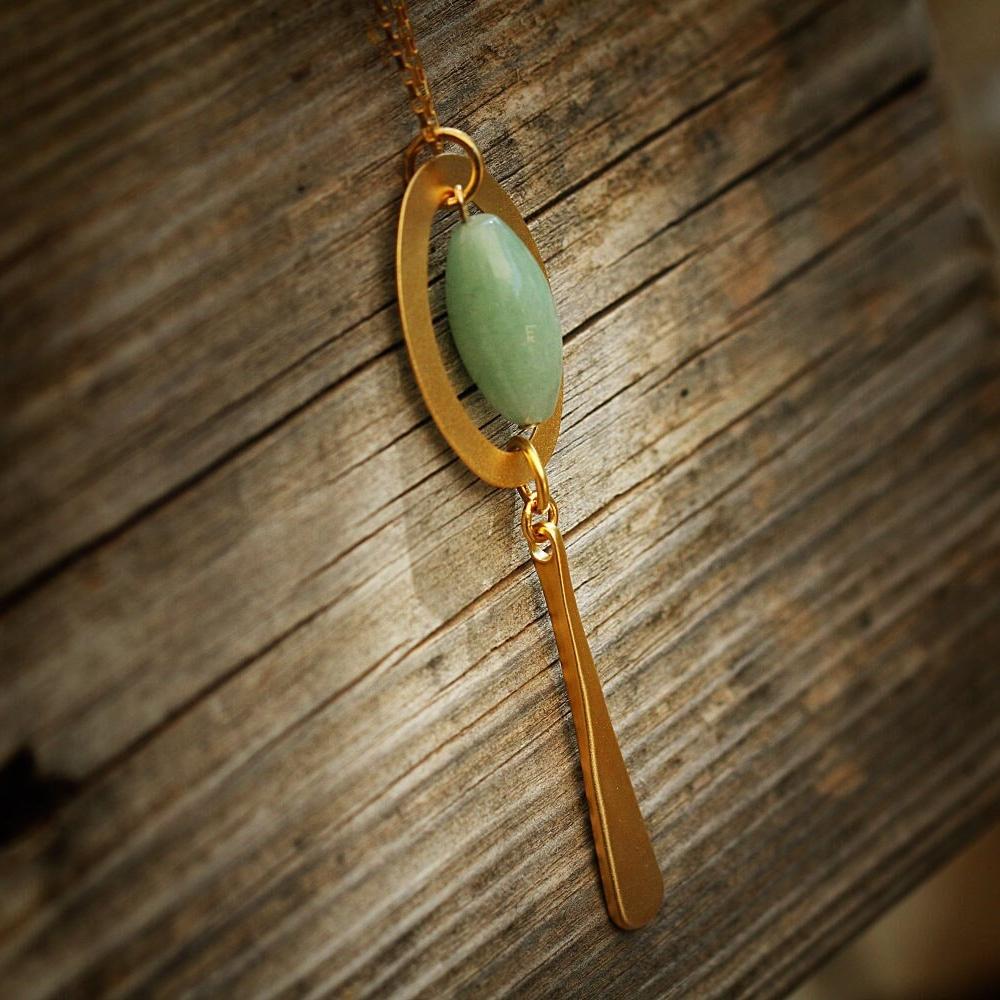 Handmade Gold Aventurine Pendant Necklace - Green Gemstone Necklace for Women