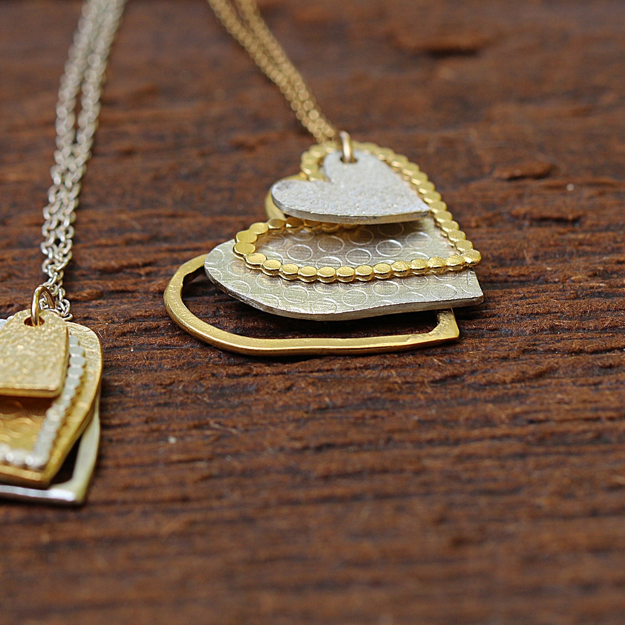 Gold And Silver Heart Pendant, Two Tone Necklace For Women, Multi Heart Necklace, Hearts Necklace ForMom, Gift For Mom, Heart Necklace
