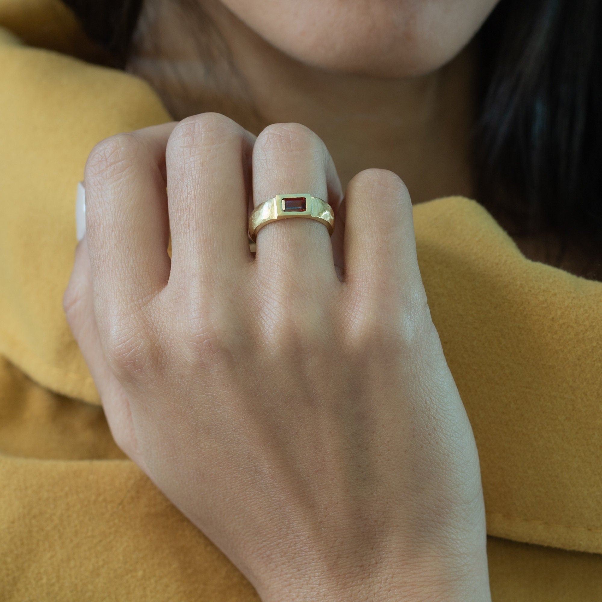 Red Garnet Ring • Rectangle Garnet Ring • Baguette Birthstone ring • Gold Plated Garnet Ring • Custom Birthstone Ring • Gift Jewelry