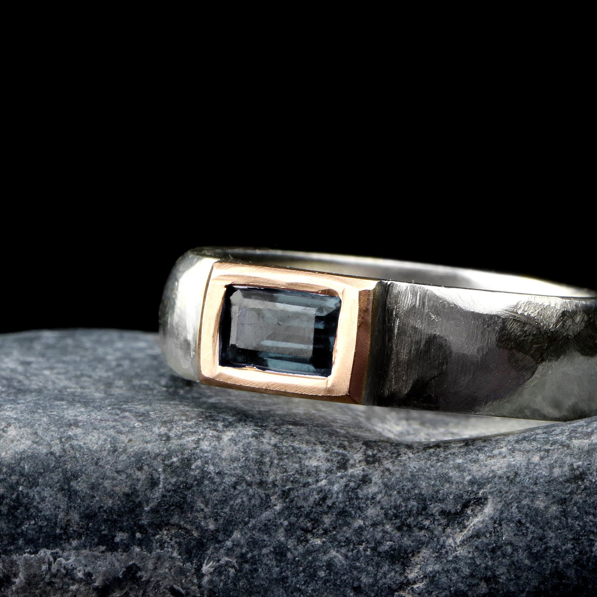 Silver Tourmaline Ring • Rectangle Blue Tourmaline Ring • Band Ring • Custom Birthstone Ring • Gift Jewelry • Handmade Rings • Gift Rings