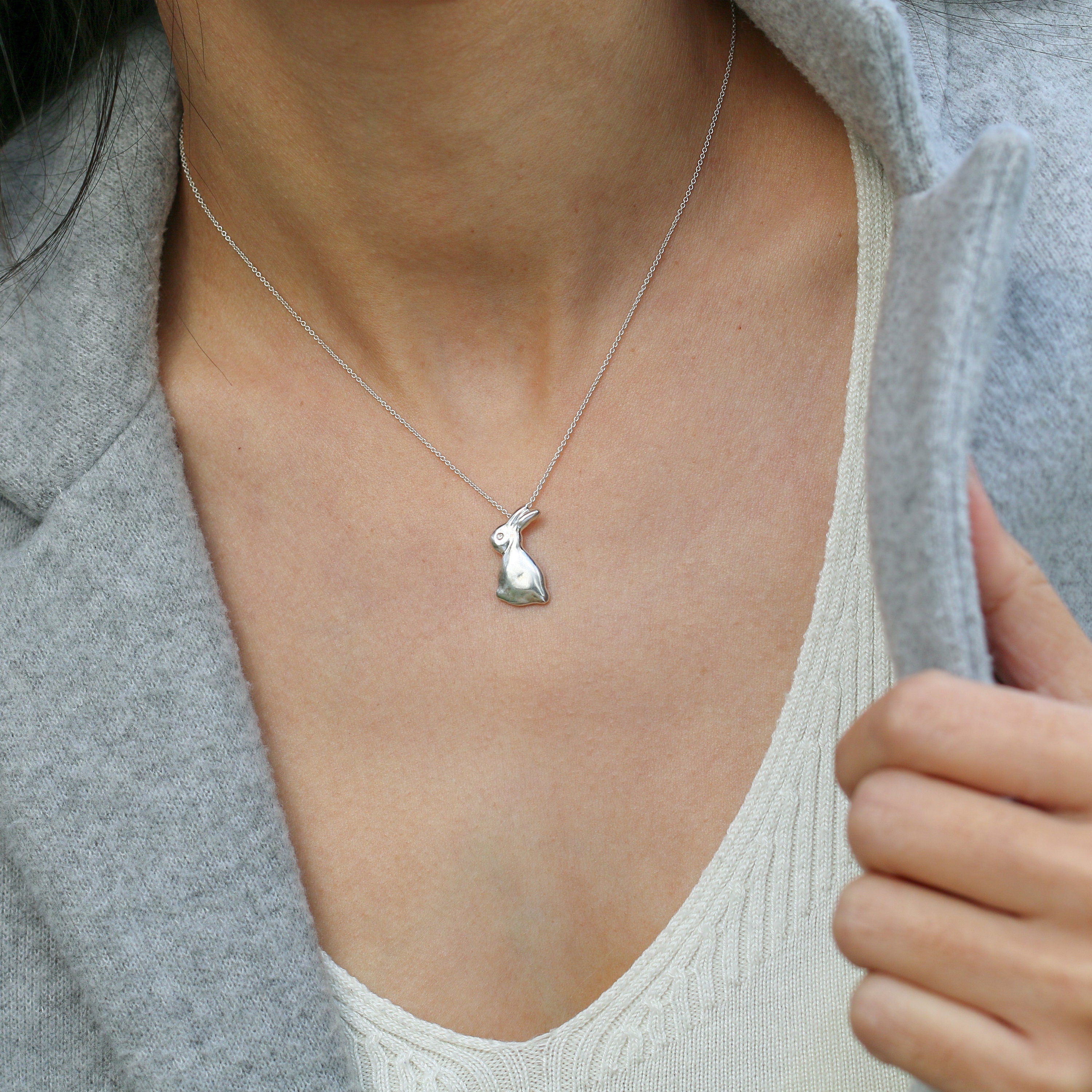 Silver Bunny Charm Necklace • Bunny Jewelry • Easter Jewelry Gift • Cute Bunny Charm • Pet Gifts • Rabbit Necklaces For Women • Rabbit Gifts