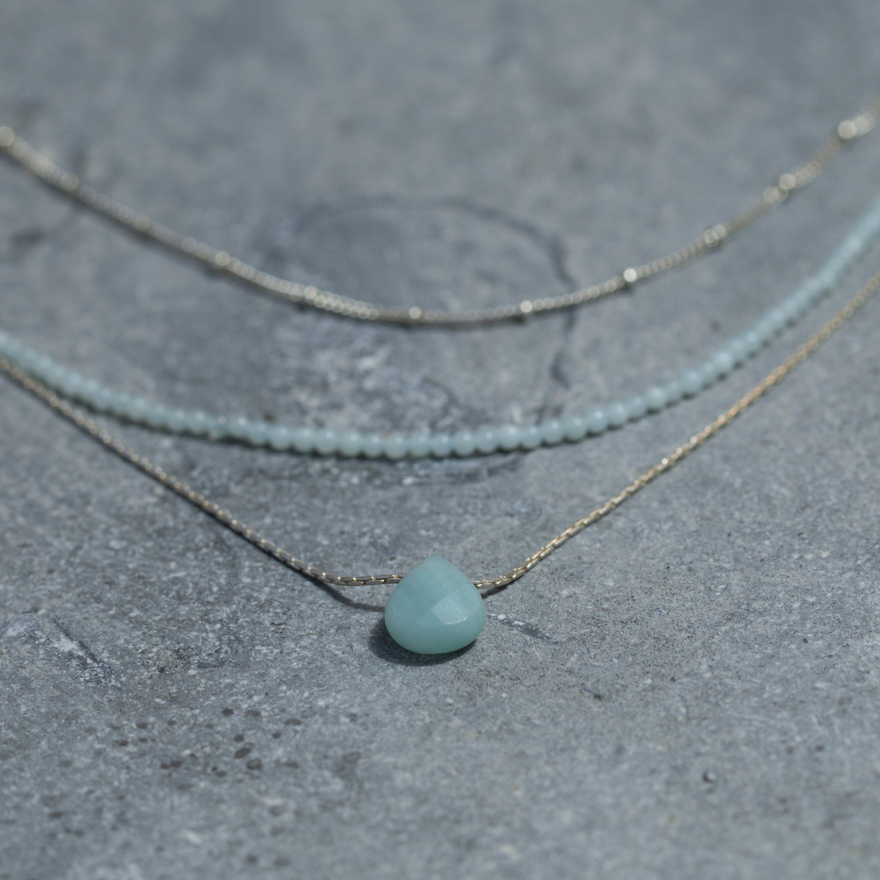 Multi Strand Necklace • Set Of Three Silver And Amazonite Necklace • Dainty Layered • Stacked Necklaces • Gifts For Her • Teardrop Pendant
