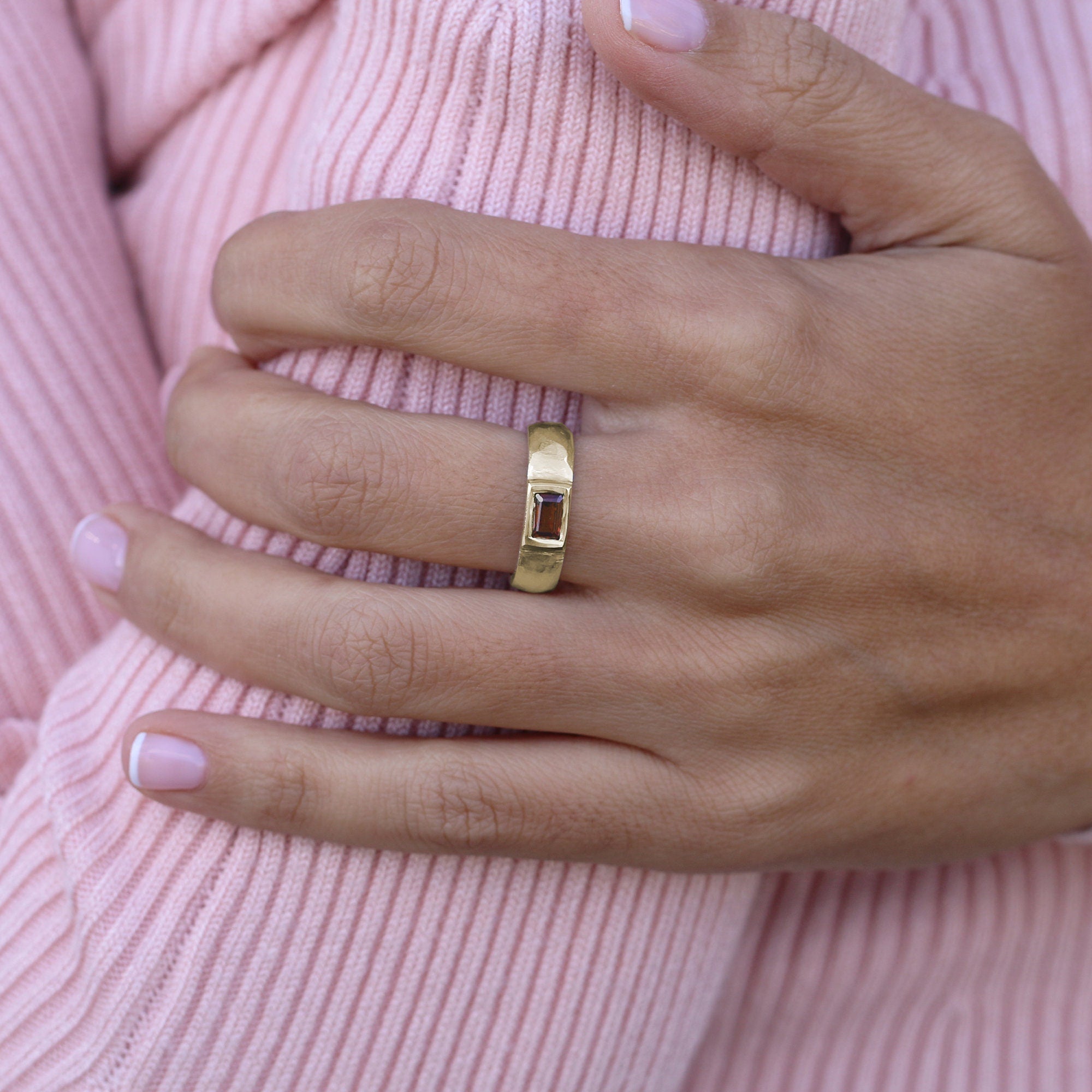 Red Garnet Ring • Rectangle Garnet Ring • Baguette Birthstone ring • Gold Plated Garnet Ring • Custom Birthstone Ring • Gift Jewelry