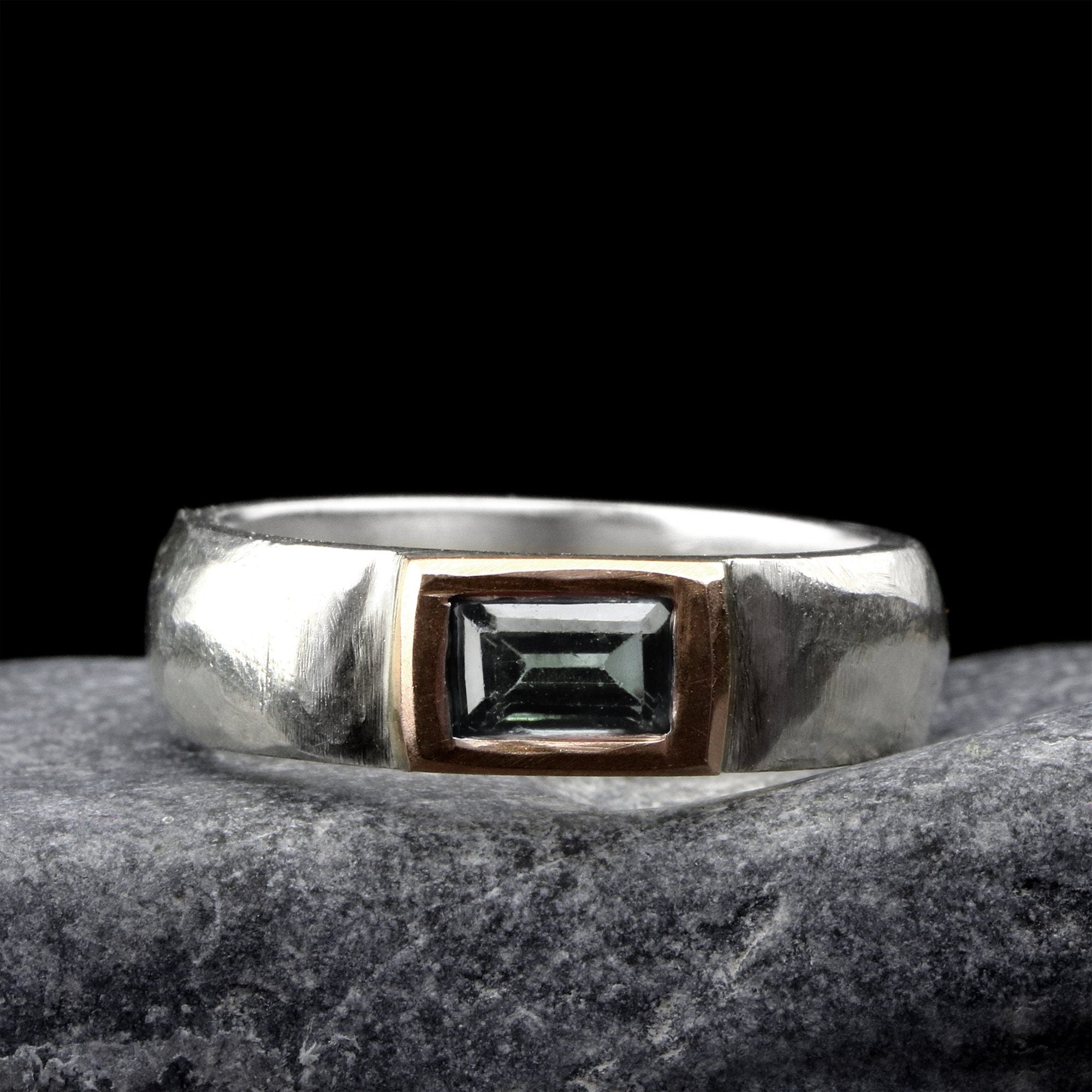 Silver Tourmaline Ring • Rectangle Blue Tourmaline Ring • Band Ring • Custom Birthstone Ring • Gift Jewelry • Handmade Rings • Gift Rings