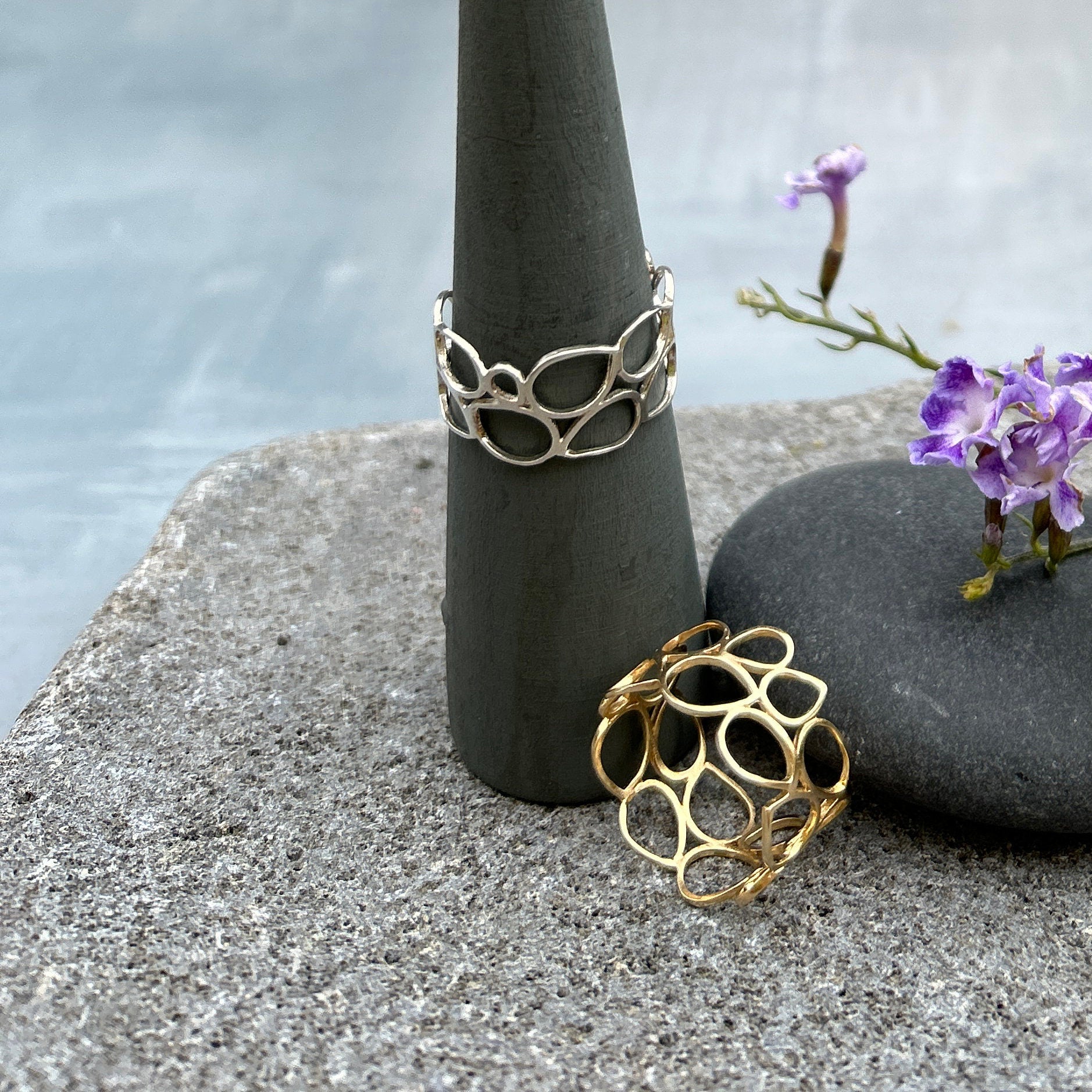 Silver Handmade Hollow Ring • Geometric Ring • Wide Silver Band • Teardrop Pattern • Gift For Mom • Hand Made Gift For Her