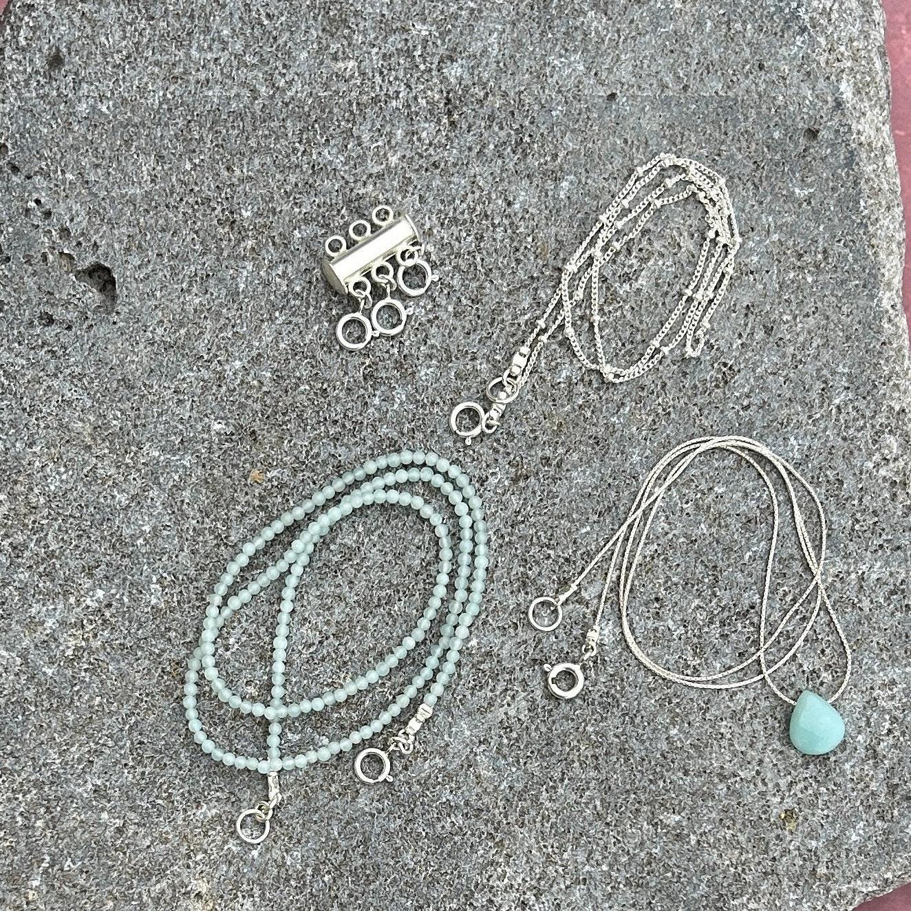 Multi Strand Necklace • Set Of Three Silver And Amazonite Necklace • Dainty Layered • Stacked Necklaces • Gifts For Her • Teardrop Pendant