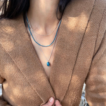 Handmade Silver Multi Strand Necklace with Apatite Beads and Blue Tiger's Eye Pendant • Set Of Three Necklaces