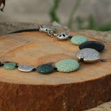 Fashion Necklace Handmade - Black Onyx Chunky Necklace with Green & Silver Accents • Statement Necklace • Bold Necklace • Gift For Mom