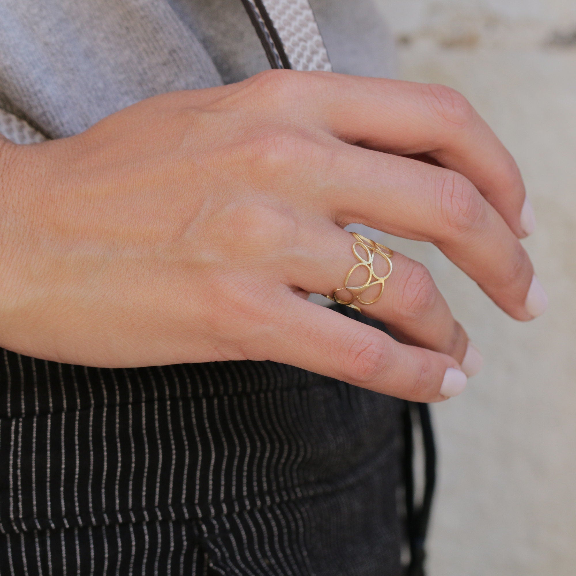 Silver Handmade Hollow Ring • Geometric Ring • Wide Silver Band • Teardrop Pattern • Gift For Mom • Hand Made Gift For Her
