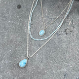 Silver Multi Strand Necklace • Handcrafted Larimar Pendant Necklace • Set Of Three Necklaces • Gifts For Her • Stacked Silver Necklaces Set