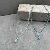 Silver Multi Strand Necklace • Handcrafted Larimar Pendant Necklace • Set Of Three Necklaces • Gifts For Her • Stacked Silver Necklaces Set