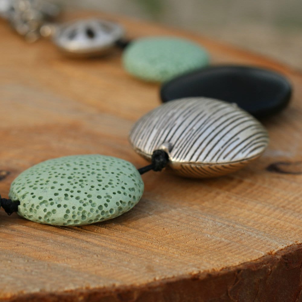 Fashion Necklace Handmade - Black Onyx Chunky Necklace with Green & Silver Accents • Statement Necklace • Bold Necklace • Gift For Mom