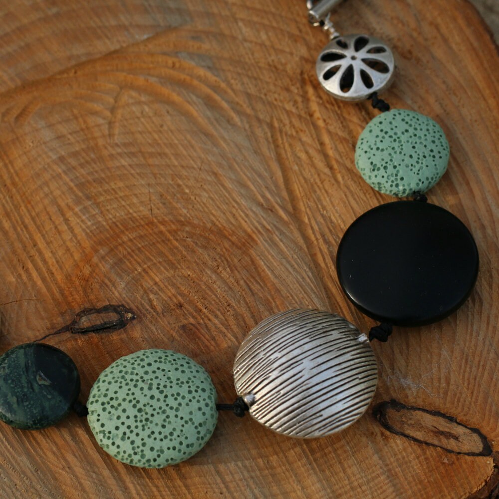Fashion Necklace Handmade - Black Onyx Chunky Necklace with Green & Silver Accents • Statement Necklace • Bold Necklace • Gift For Mom
