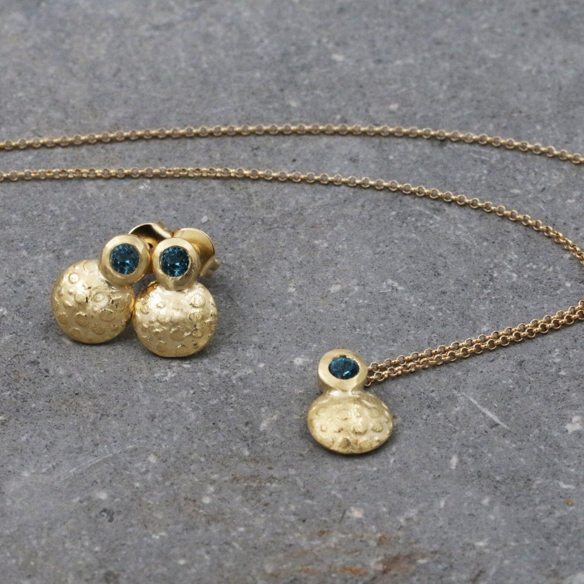 Handcrafted Dainty Blue Topaz Pendant Necklace - Short Round Design • Dainty Gold Necklace • Dainty Short Pendant • Gemstone Necklace