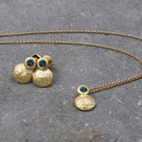 Handcrafted Dainty Blue Topaz Pendant Necklace - Short Round Design • Dainty Gold Necklace • Dainty Short Pendant • Gemstone Necklace