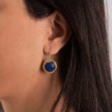 Handcrafted Gold Dangle Earrings with Round Lapis Lazuli Gemstone • Statement Earrings • Heart Earings • Gift For Her • Mother's Day Gift