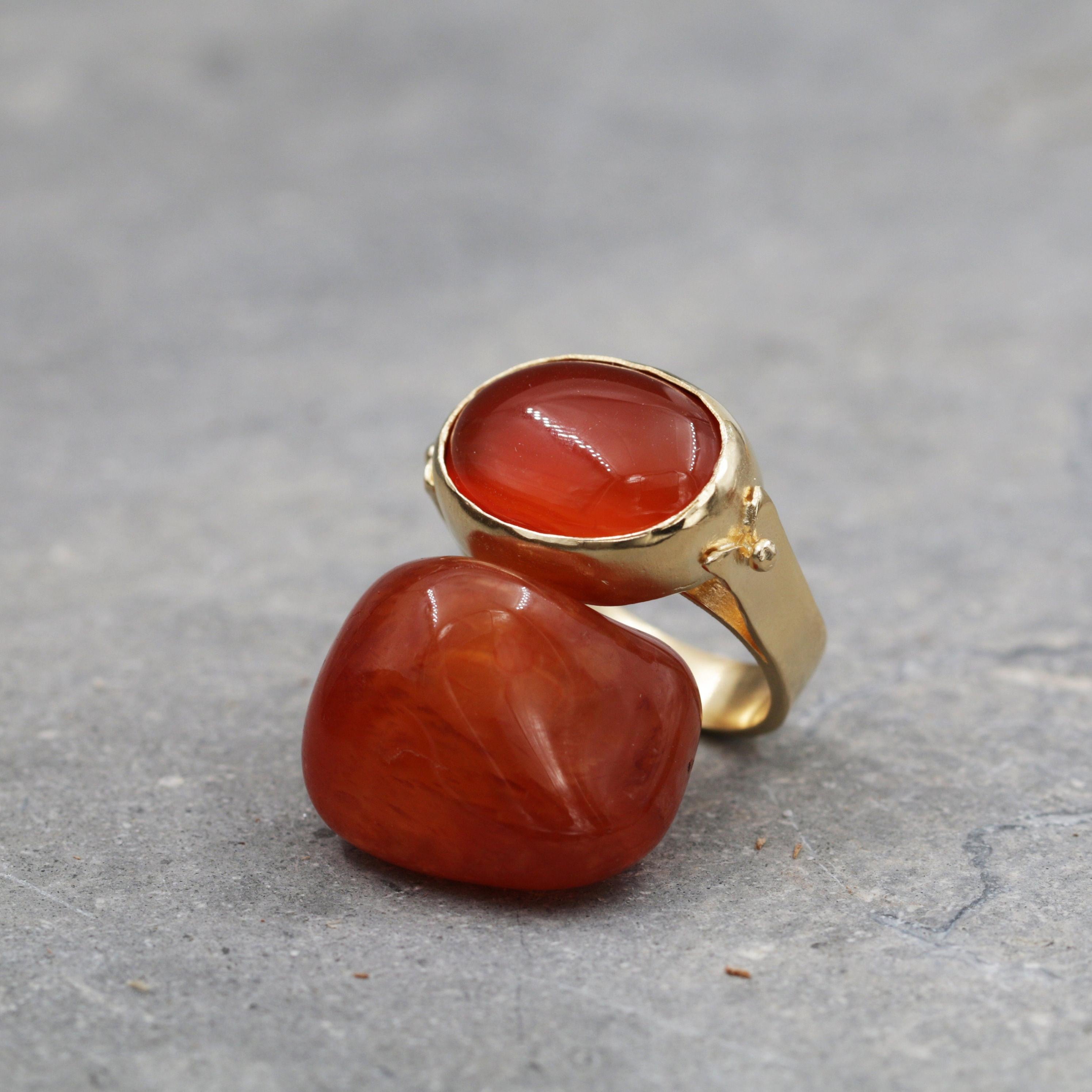 Gold-Filled Solitaire Ring For Women, Carnelian Oval Gold Ring