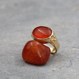 Gold-Filled Solitaire Ring For Women, Carnelian Oval Gold Ring