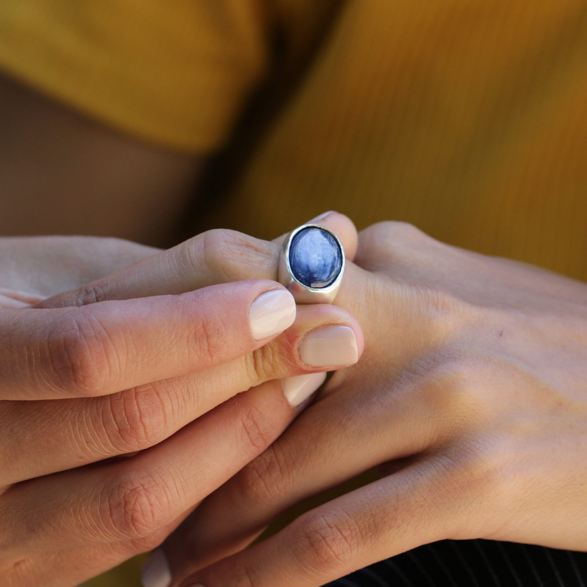 Blue Kyanite Ring • Boho Ring For Women • gold Ring • kyanite Statement Ring • Handmade Jewelry • Silver Rings • Gift For Her • Oval Ring