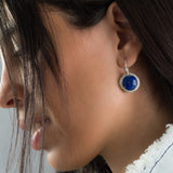 Handcrafted Silver Dangle Round Earrings with Lapis Lazuli Gemstone • Statement Earrings • Heart Earings • Gift For Her • Mother's Day Gift