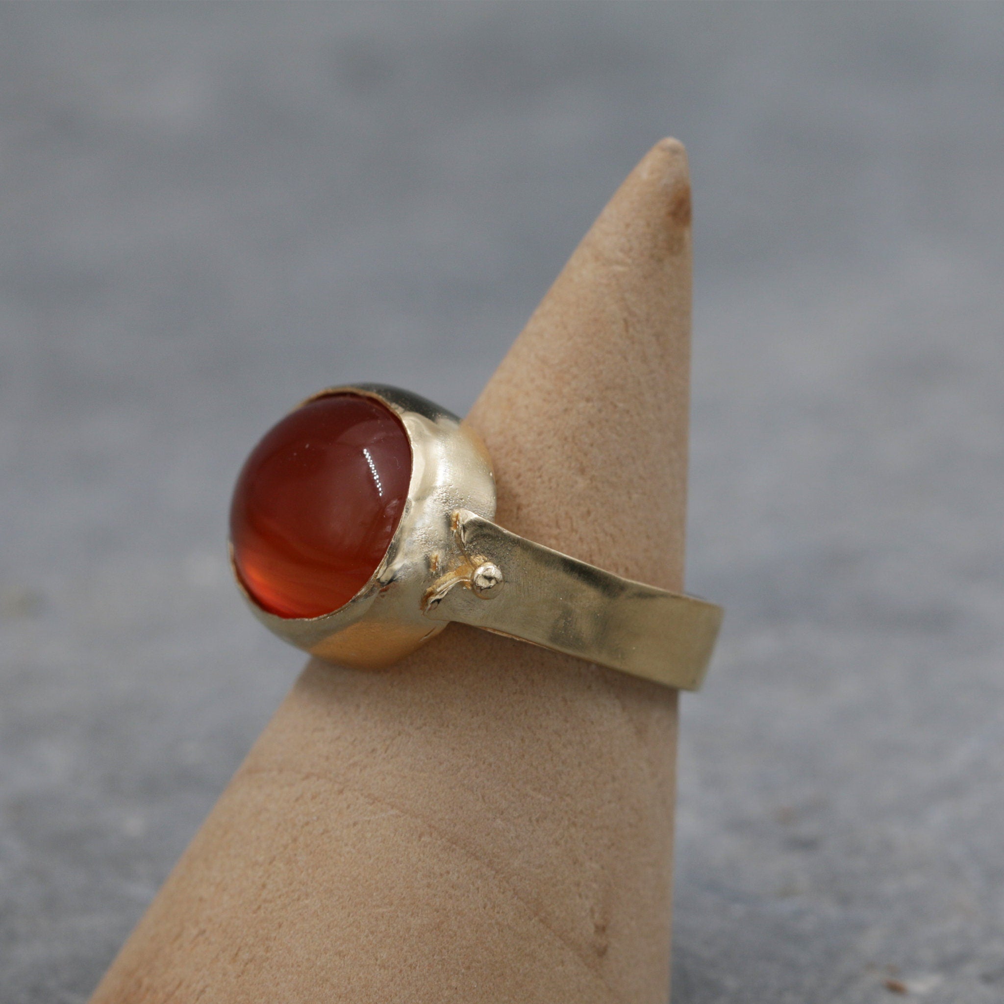 Gold-Filled Solitaire Ring For Women, Carnelian Oval Gold Ring
