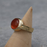 Gold-Filled Solitaire Ring For Women, Carnelian Oval Gold Ring