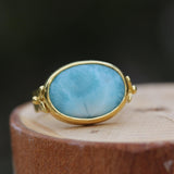 Handmade 14K Gold Larimar Ring - Boho Statement Ring