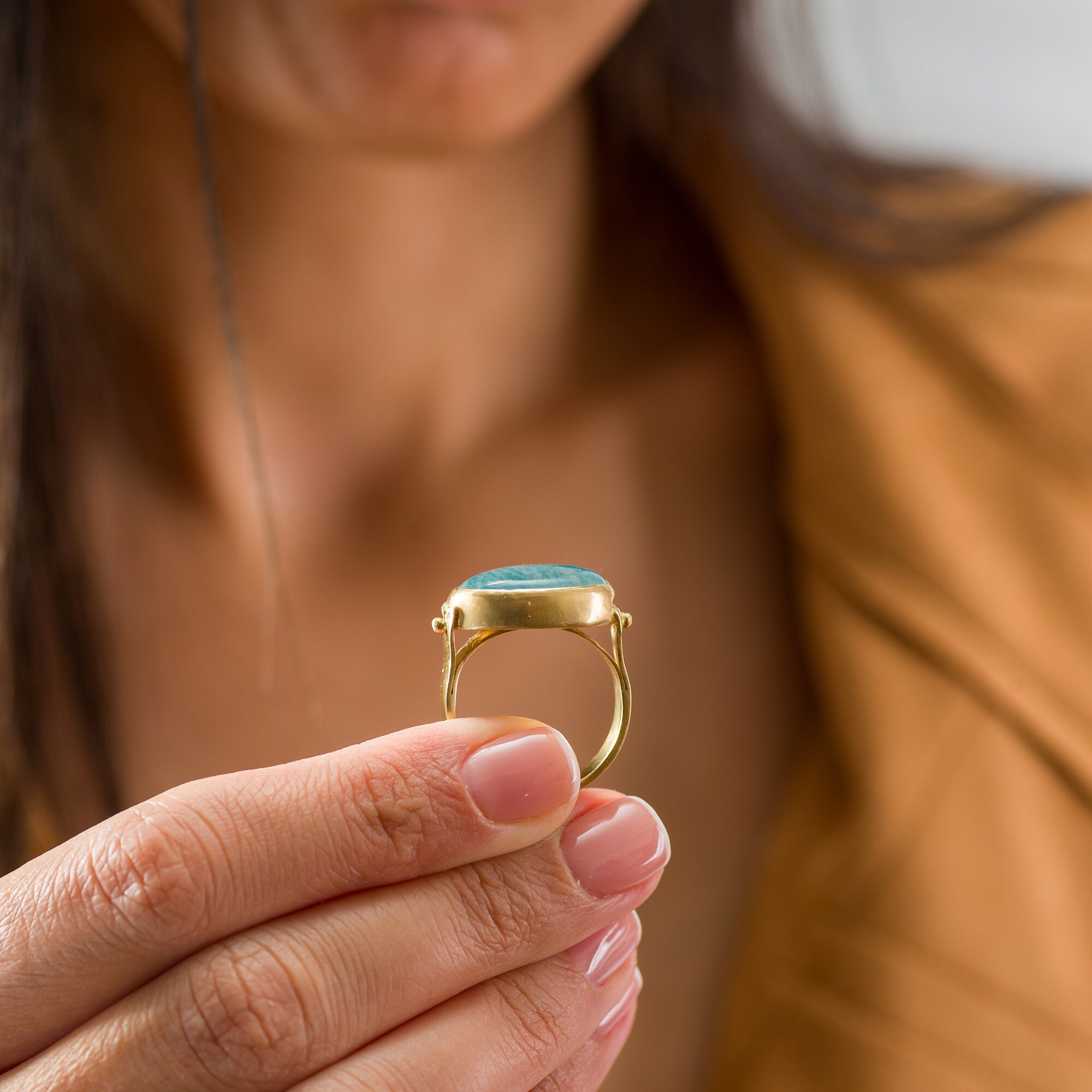 Boho Rings for Women,Statement Jewelry,Aquamarine Ring,14k Gold Rings for Women,March Birthstone Ring,Gemstone Rings,Oval Engagement Ring