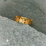 Botanical Pattern Gold Wedding Ring, Flower Ring, Nature Inspired Ring, Hand Made Band