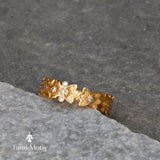 Botanical Pattern Gold Wedding Ring, Flower Ring, Nature Inspired Ring, Hand Made Band