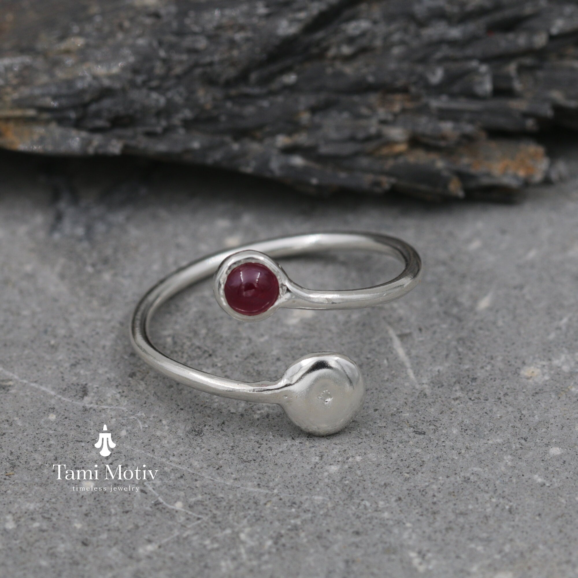 Silver Bypass Ruby Ring - Stunning Adjustable Boho Gemstone Jewelry • Open Ring • Ruby Wraparound Ring • Open Cuff Ring • Graduation Ring
