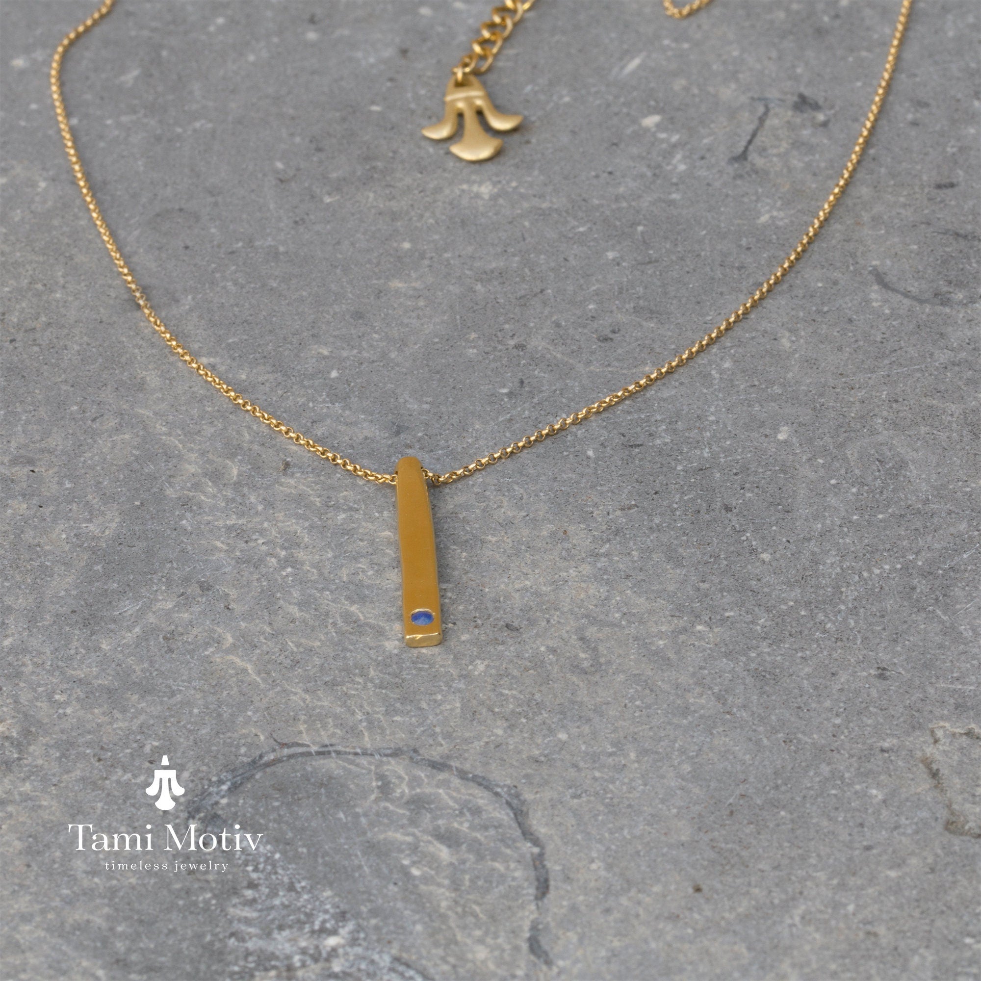 Dainty Handmade Birthstone Bar Necklace - Minimalist Layering Necklace, Vertical Bar Necklace, Lapis Bar Charm, Luck Gift, Lapis Necklace.