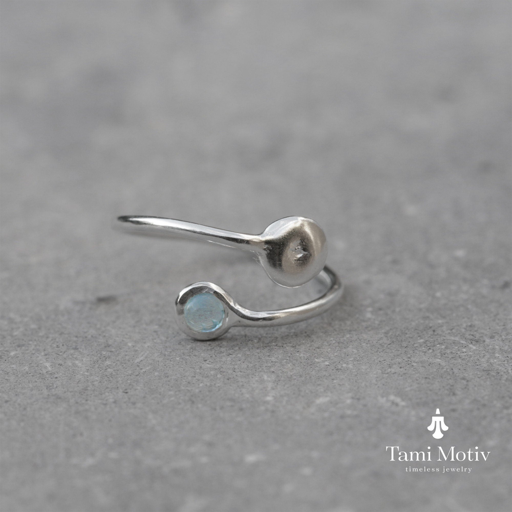 Elegant Aquamarine Silver Open Ring For Women- Handcrafted Jewelry • Delicate Silver Gemstone Ring • Adjustable Open Ring Minimalist
