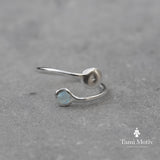 Elegant Aquamarine Silver Open Ring For Women- Handcrafted Jewelry • Delicate Silver Gemstone Ring • Adjustable Open Ring Minimalist