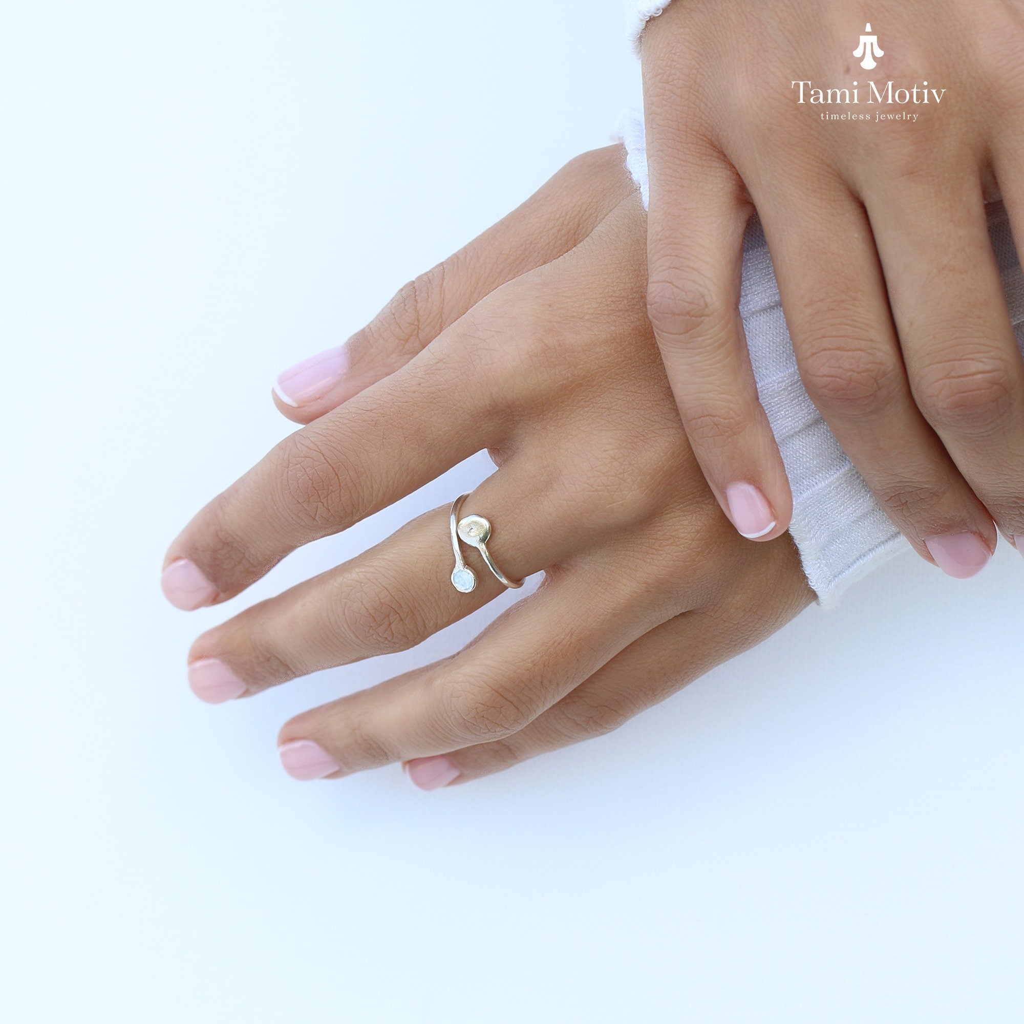 Elegant Aquamarine Silver Open Ring For Women- Handcrafted Jewelry • Delicate Silver Gemstone Ring • Adjustable Open Ring Minimalist