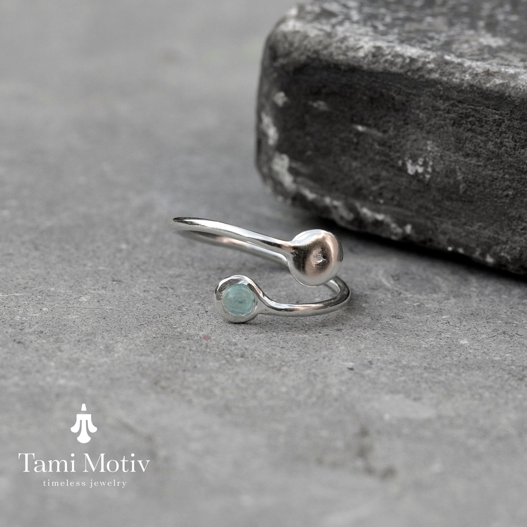 Elegant Aquamarine Silver Open Ring For Women- Handcrafted Jewelry • Delicate Silver Gemstone Ring • Adjustable Open Ring Minimalist