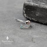 Elegant Aquamarine Silver Open Ring For Women- Handcrafted Jewelry • Delicate Silver Gemstone Ring • Adjustable Open Ring Minimalist