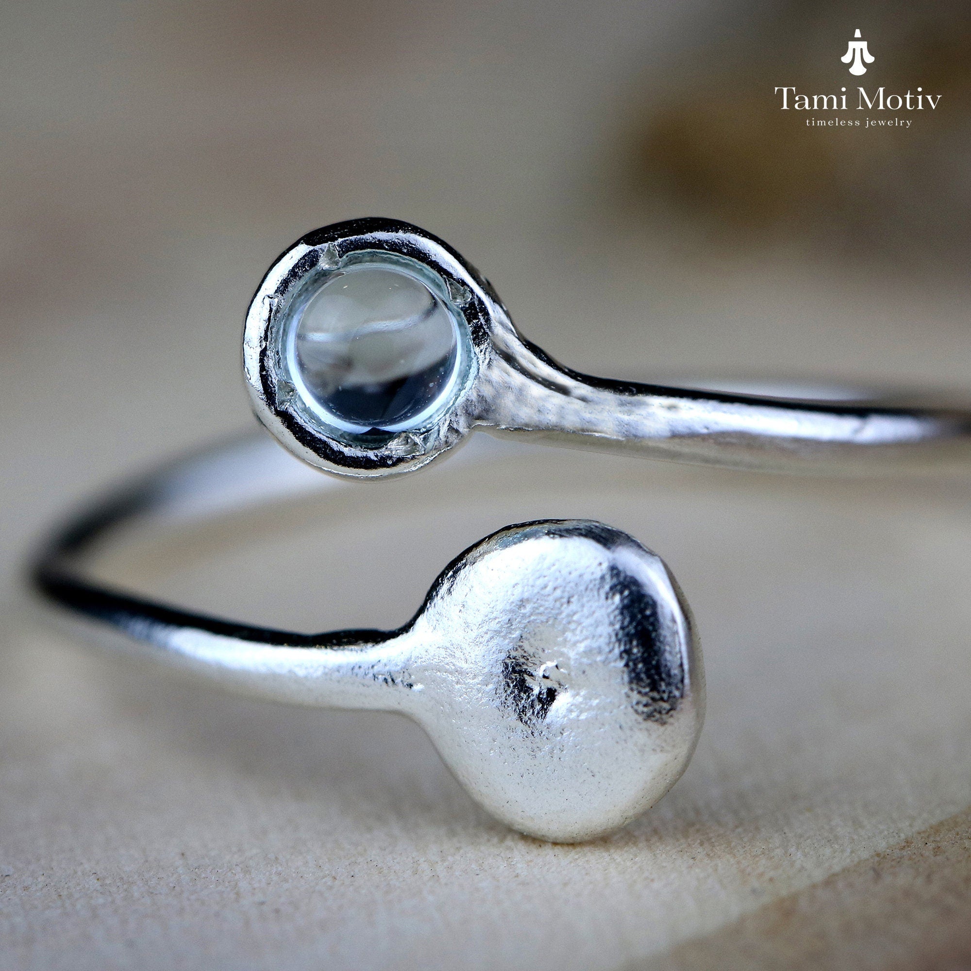 Elegant Aquamarine Silver Open Ring For Women- Handcrafted Jewelry • Delicate Silver Gemstone Ring • Adjustable Open Ring Minimalist