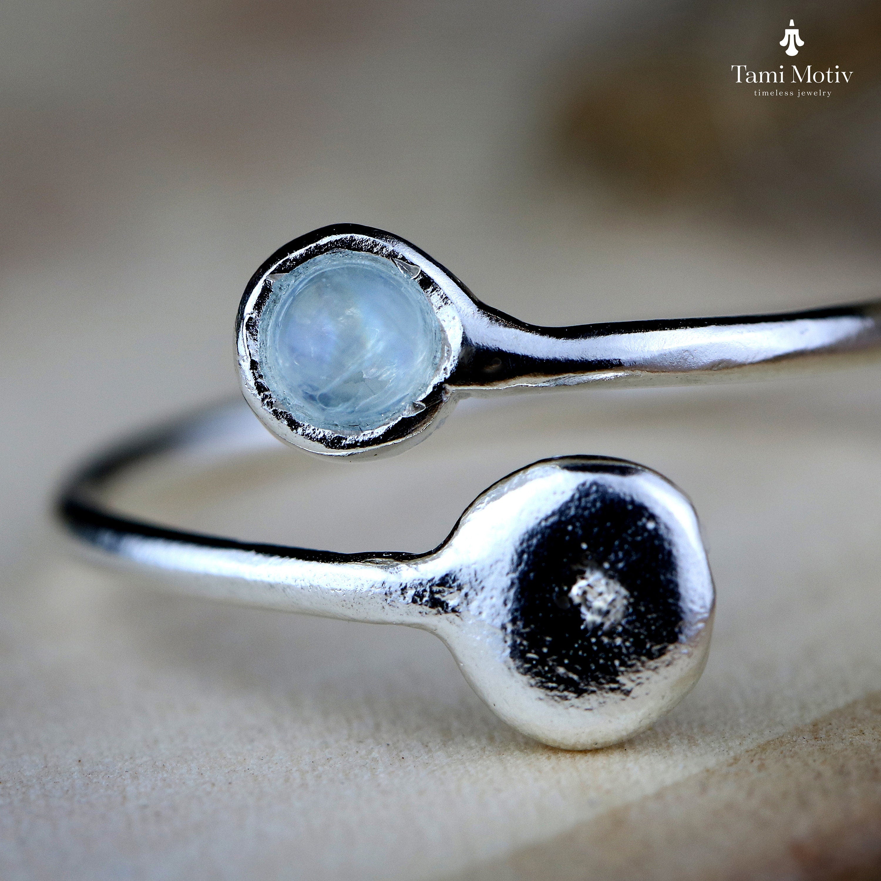 Elegant Aquamarine Silver Open Ring For Women- Handcrafted Jewelry • Delicate Silver Gemstone Ring • Adjustable Open Ring Minimalist