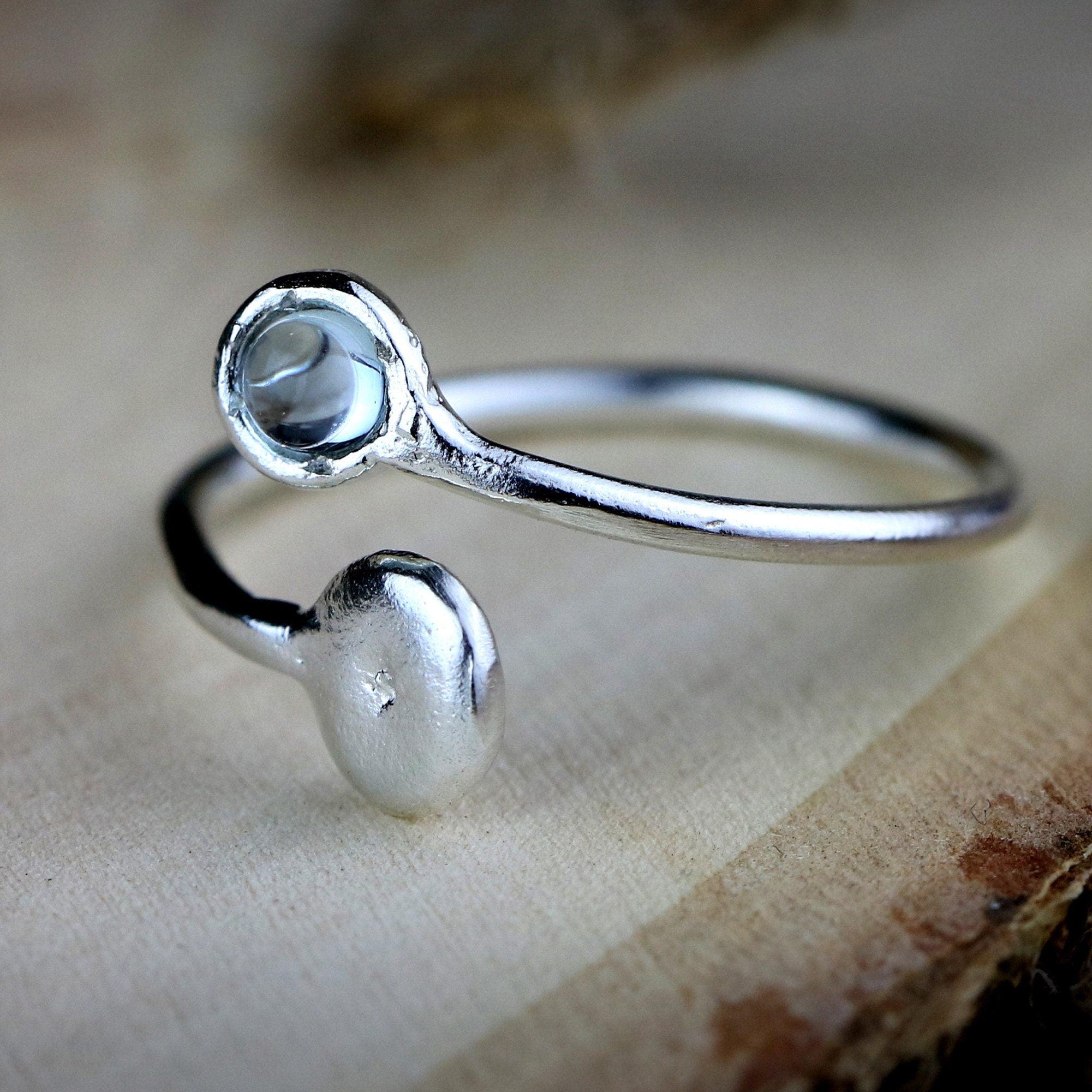 Elegant Aquamarine Silver Open Ring For Women- Handcrafted Jewelry • Delicate Silver Gemstone Ring • Adjustable Open Ring Minimalist