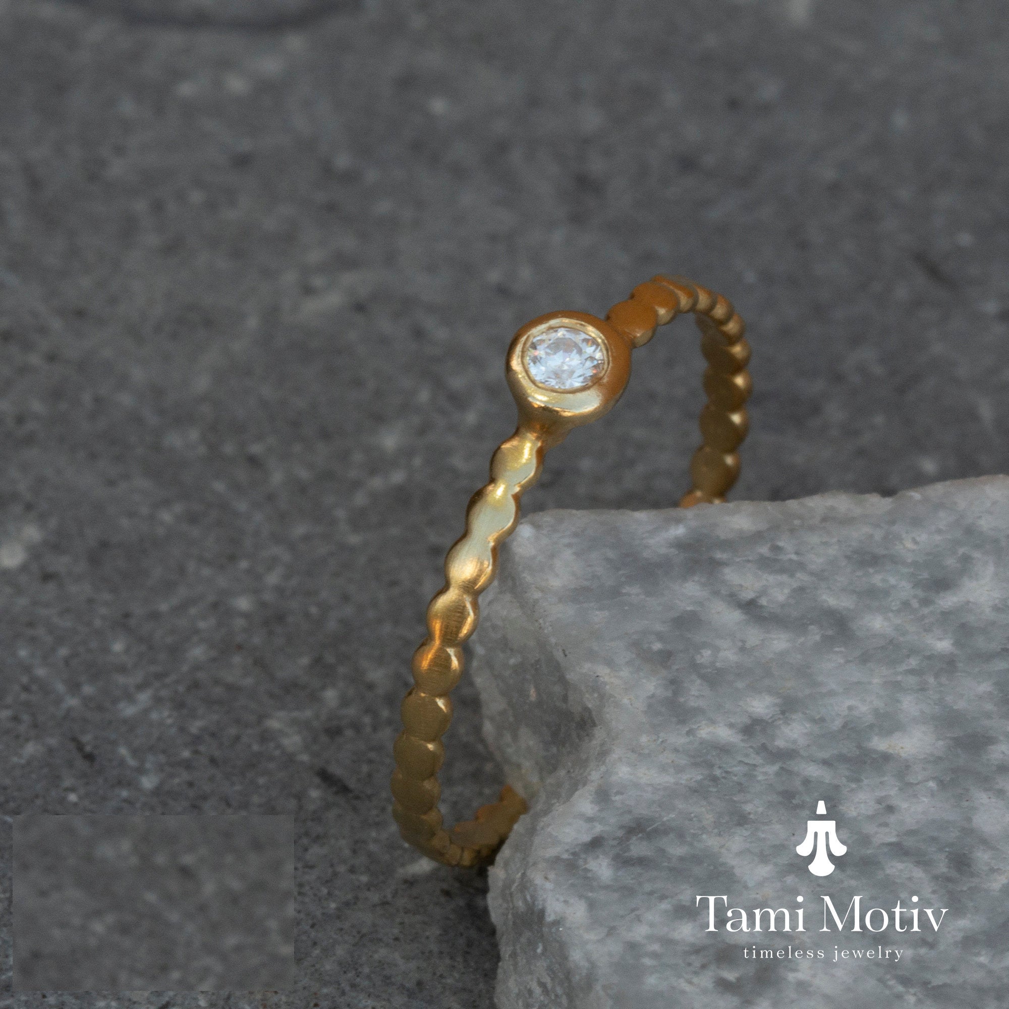 Delicate Gold Dot Ring with Sparkling Diamond - Handcrafted Minimalist Jewelry • Dotted Ring • Tiny Dot Ring • Engagement Ring • Gift Ring