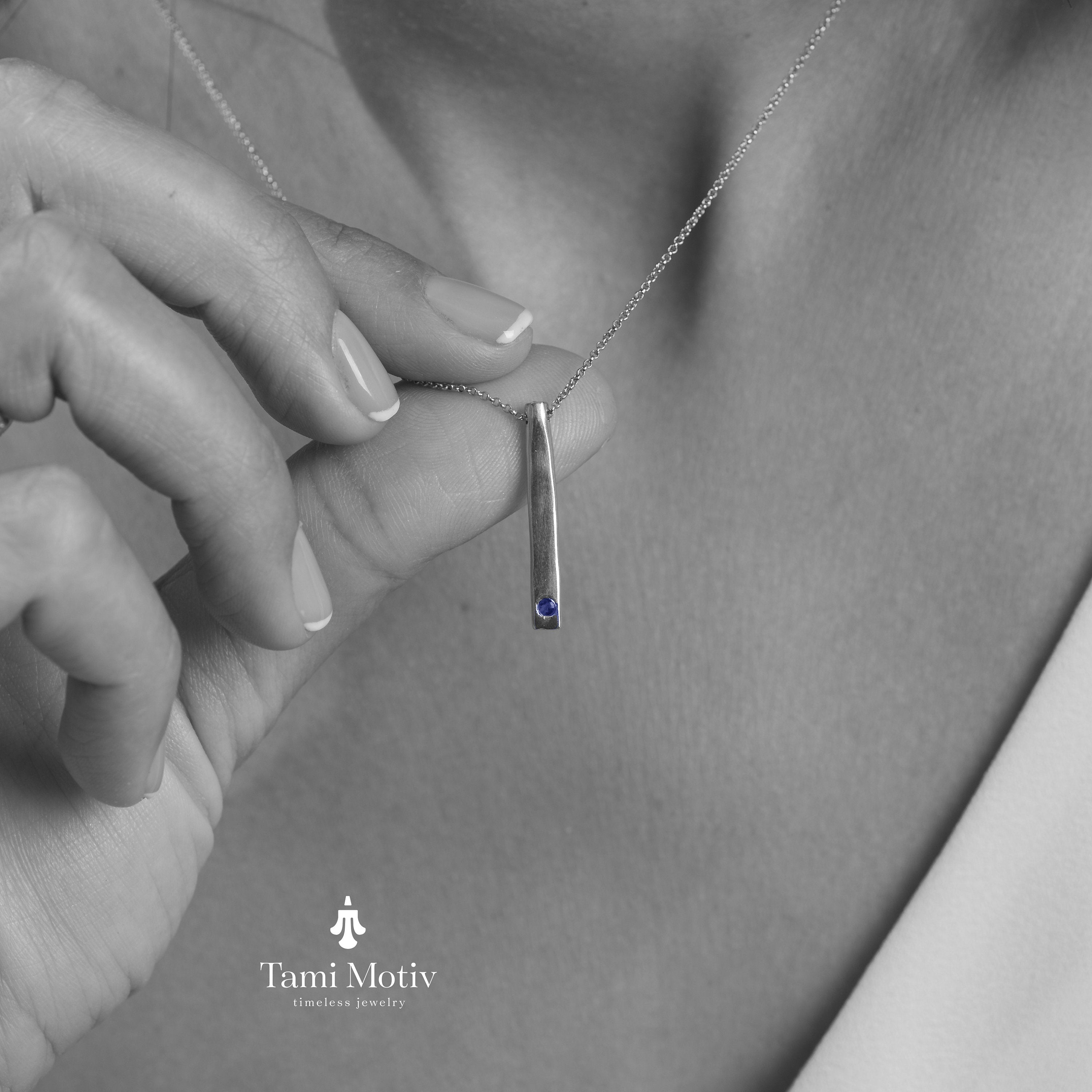 Dainty Handmade Birthstone Bar Necklace - Minimalist Layering Necklace, Vertical Bar Necklace, Lapis Bar Charm, Luck Gift, Lapis Necklace.