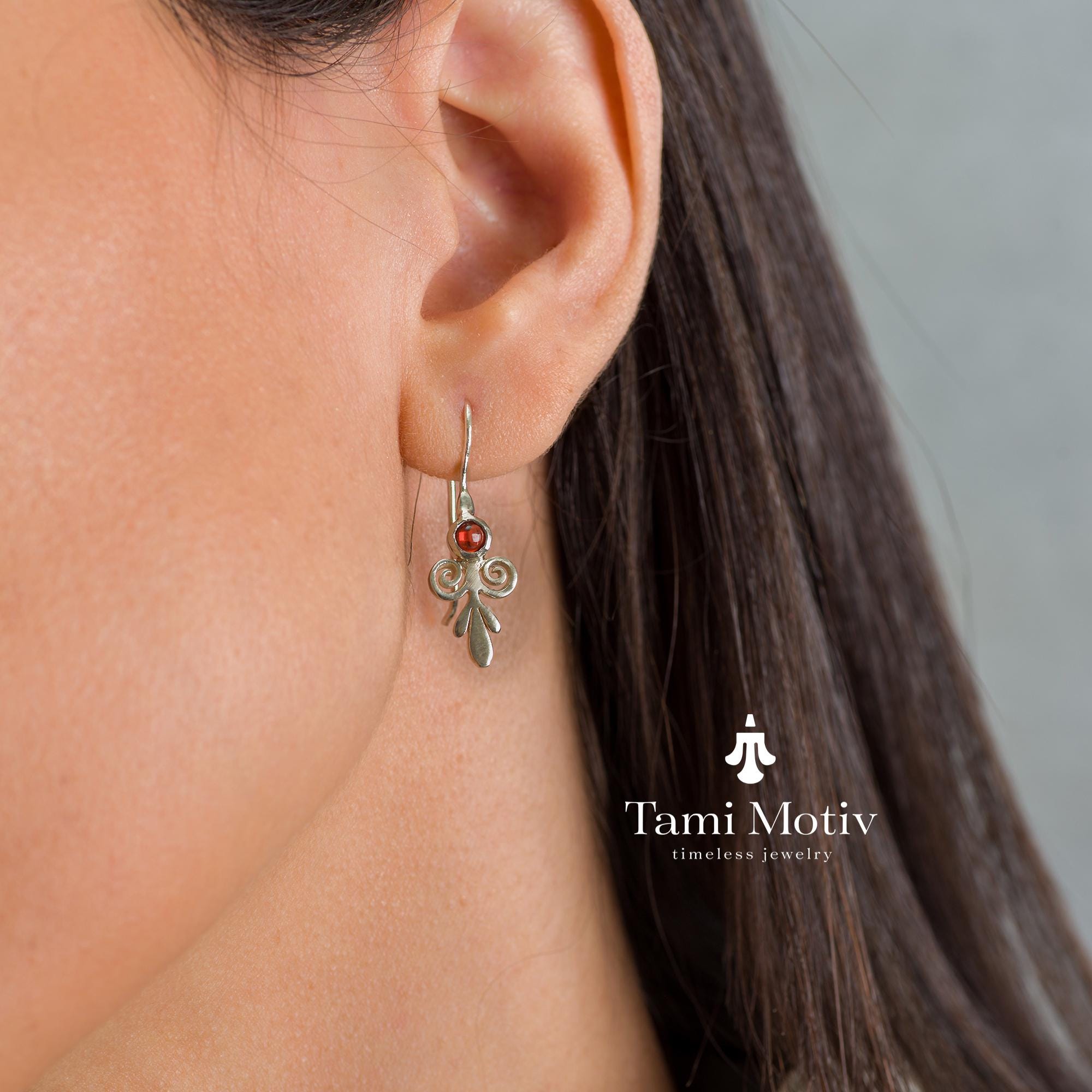 Victorian Garnet Drop Earrings - Romantic Silver Jewelry • January Birthstone earrings Gift • Dangle Earrings • Garnet Drops • Gift earrings