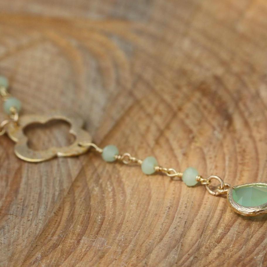 Green Stone Pendant Necklace • Beaded Necklace for Women • Rosary Necklace • Flower Necklace • Fashion Jewelry for Women • Gift for Women