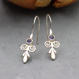 Victorian Style Handcrafted Gold Drop Earrings With Iolite Purple Stone • Dangle Earrings • Iolite Vintage Earrings • Gift Earrings For Her