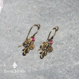 Pink Tourmaline Dangle Earrings - Vintage Spirals for Her • Floral Gold Earrings • Gift Earrings For Her • Tourmaline Birth Stone Drops